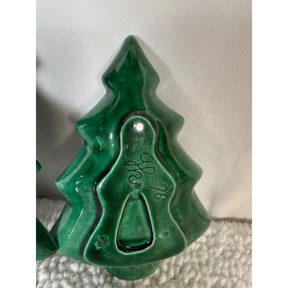 VTG 1976 Set of 2 Nesting Christmas Trees Green‎ Ceramic